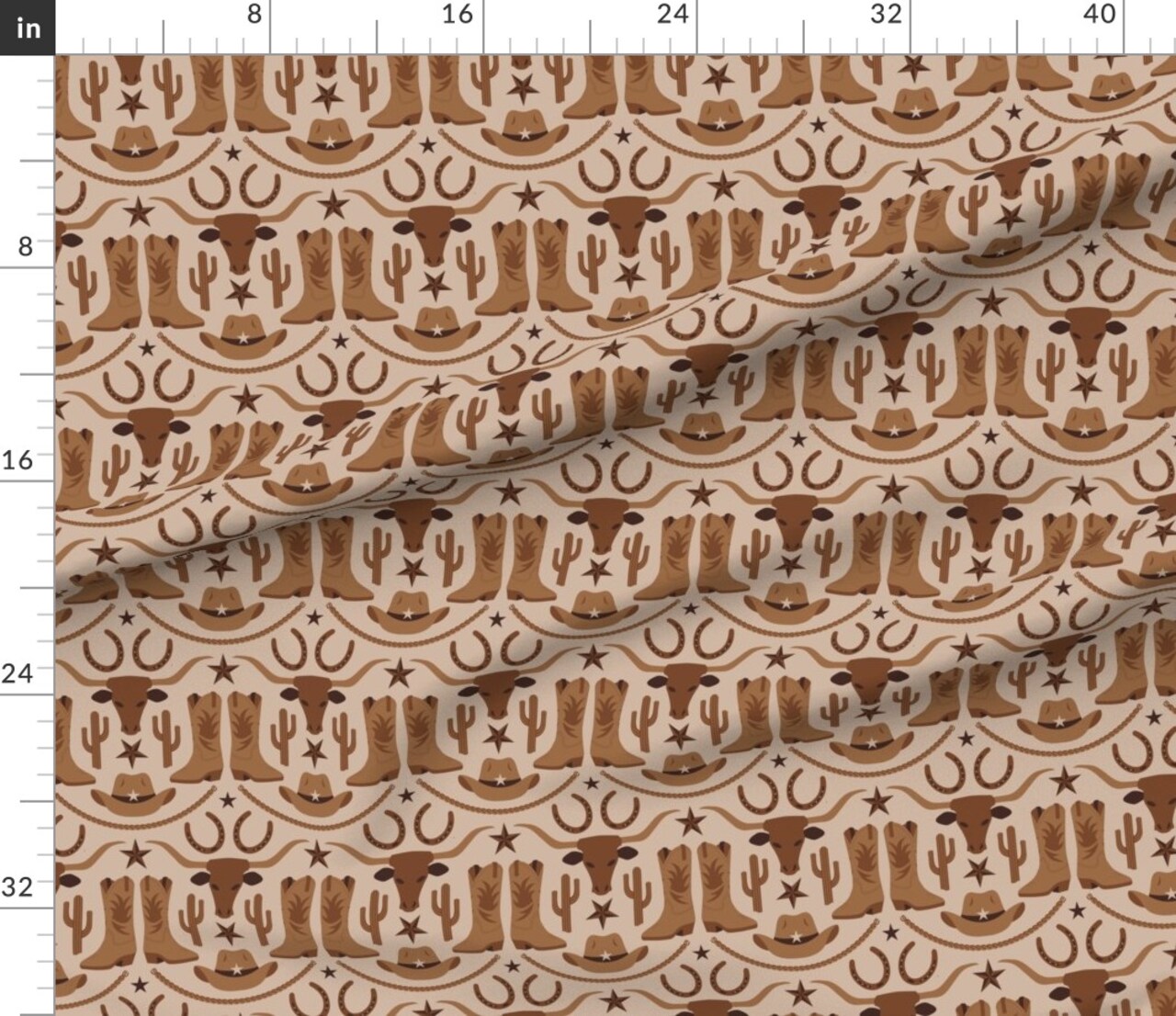 Western Cowboy Cowgirl Longhorn Southwest Earth Tone Cattle Horseshoe Desert Rustic Custom Printed Fabric by Spoonflower Various Fabrics by the Yard or Fat Quarter